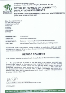 Planning consent rejected - Letter to Bloors